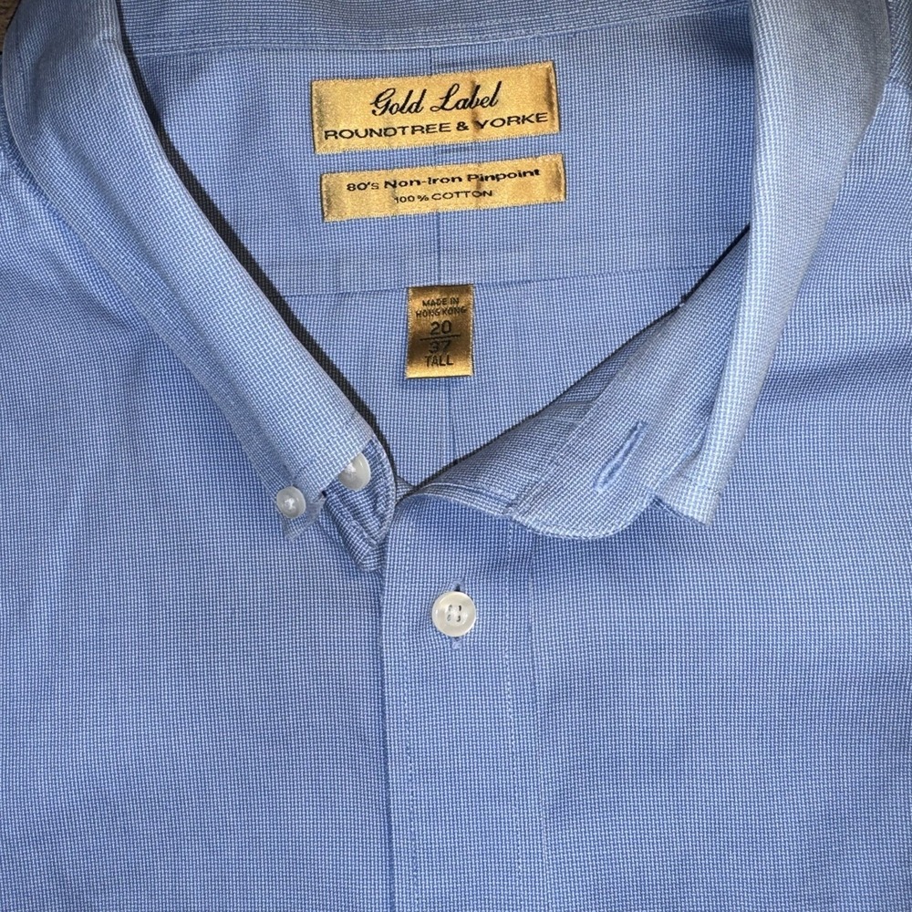 Roundtree Yorke Gold Label Men's Shirt Size 20 37 Tall Blue/White